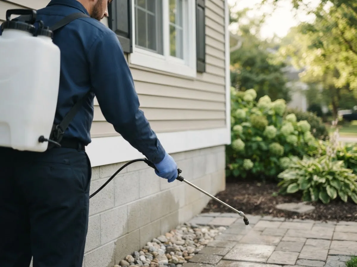 Pest control technician inspecting a home in French Camp, MS